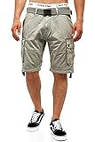Indicode Herren Abner Cargo Shorts mit 7 Taschen aus 100% Baumwolle | Kurze Hose Männer Lt Grey L