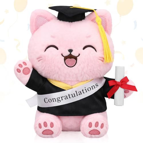 Hollowfly 9 Inch 2026 Graduation Cat with Cap, Gown and Diploma, Adult 2026 Graduation Keepsake Gifts Decoration Party Gifts for Him or Her