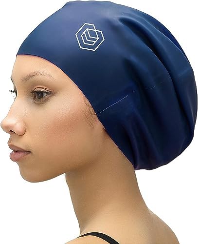 SOUL CAP Large Swimming Cap for Long Hair - Designed for Long Hair, Dreadlocks, Weaves, Hair Extensions, Braids, Curls & Afros - Women & Men - Silicone (XXL, Navy)