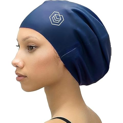 SOUL CAP Large Swimming Cap for Long Hair - Designed for Long Hair, Dreadlocks, Weaves, Hair Extensions, Braids, Curls & Afros - Women & Men - Silicone (XXL, Navy) Cover