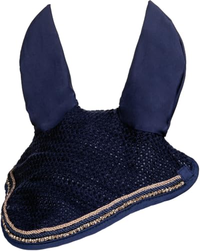 Bonnet anti mouches HKM de prestige avec finitions Or Rose pour Poney