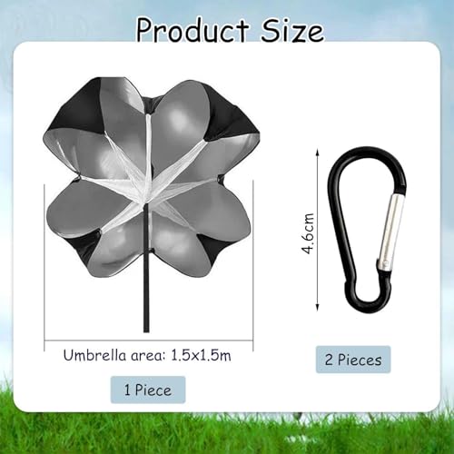 HDGSAFD 1 Widerstandsschirm Und 2 Karabiner, Krafttrainings-Requisiten, Fitness-Regenschirm, Widerstandsschirm Für Das Lauftraining