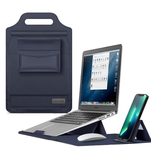 Pochette PC 15-16 pouces bleu en PU idéale pour travailler au café ou en déplacement