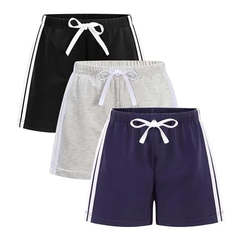 GFQLONG Toddler Boys Girls 3 Pack Cotton Running Athletic Shorts,Kids Summer Casual Fashion Soccer Shorts, Grey+Navy Blue+Black 2-3T Cover