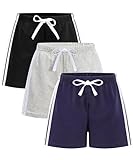 GFQLONG Toddler Boys Girls 3 Pack Cotton Running Athletic Shorts,Kids Summer Casual Fashion Soccer Shorts,Grey+Navy Blue+Black,6-8 Years