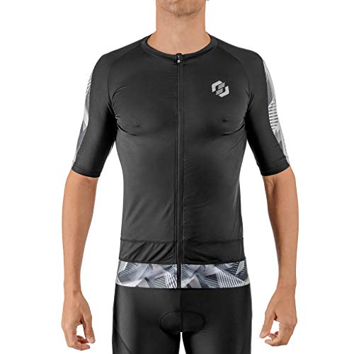SLS3 Tri Top manga corta para hombre | Camiseta de manga corta para hombre | Camiseta | Ideal para distancias más largas, Geo negro/gris., Medium Cover