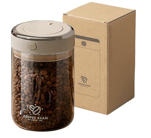 真空保存容器 ガラス製 コーヒー豆保存容器 コーヒー キャニスター 密封保鮮 防湿防塵 排気弁付き フレッシュキープ 真空キャニスター コーヒー豆 茶筒 真空 密閉 ワンプッシュ (1100ML)