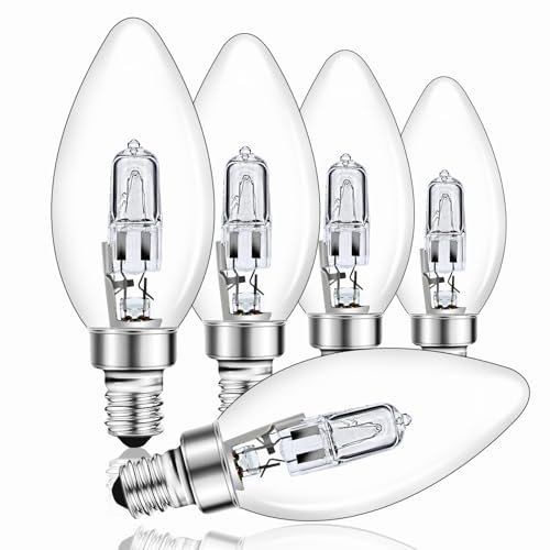 E14 42W Regulable, 230V Bombilla de Vela 650LM Blanco Cálido 2700K Transparente C35 E14 Bombilla Vela para Lámpara de Techo, Candelabro, Lámpara de Mesa, Paquete de 5