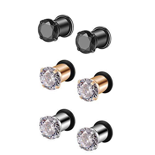 6Pcs Lightweight Ear Gauges Plugs Ear Tunnels 2G 4G 6G 8G 6mm 5mm 4mm 3mm 316L Stainless Steel Body Piercing Plugs Prong Set CZ Ear Stretcher Expander Plugs with Rubber O-Rings2