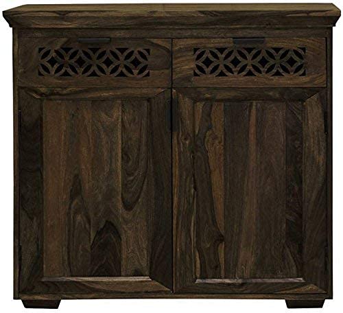 Image of Solid Sheesham Wood Multipurpose Sideboard Storage Cabinet with 2 Drawers & 2 Door for Home Kitchen Cabinet Living Room Furniture (Walnut)
