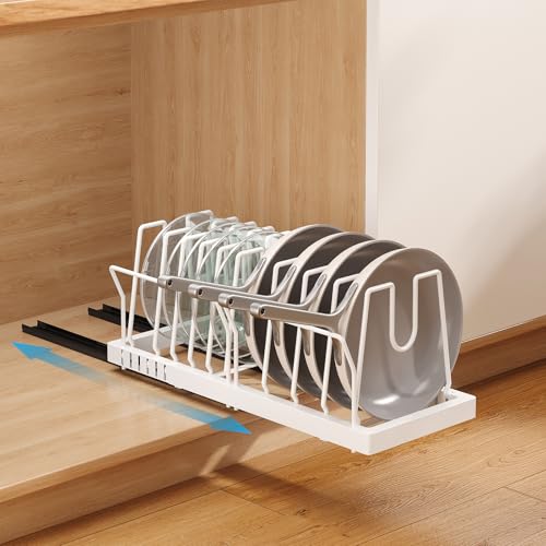 Consejos para Comprar Estantes y soportes para ollas y sartenes disponible en línea. 45 Organizador de Sartenes y Ollas Corredero Porta Sartenes de Cocina 10 Compartimentos Ajustables Metal Estante Tapas de Ollas Cajon Blanco Tofaney