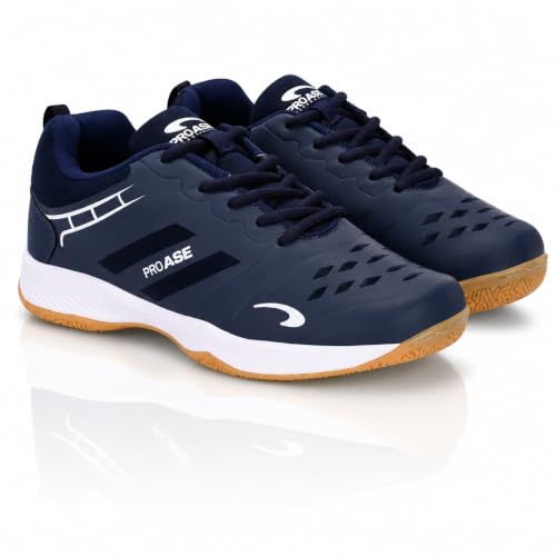 Image of Pro ASE Non-Marking Badminton Shoes - Lightweight & Durable, Perfect for Squash, Table Tennis, Pickleball & Indoor Sports | X-Cushion, Active Grip Sole, Toe Assist | Men, Women, Unisex | Blue,Black,White