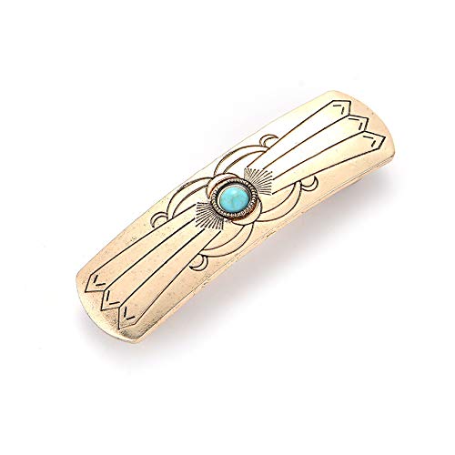 Large Hair Barrettes for Women Thick Hair, French Barrette Hair Clips Retro Metal Turquoise Ponytail Clamps Clasp Stylish Hair Accessories for Women Mother (Silver)
