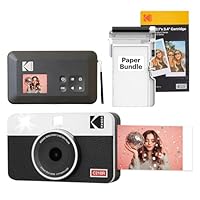 Kodak Mini Shot 2 Retro 4PASS Sofortbildkamera und Tragbarer Fotodrucker 2-in-1, 5,3×8,6 Centimeter Sofortdrucke, 38-Blatt-Bundle, Weiß
