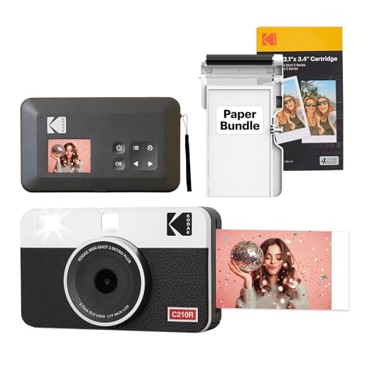 Kodak Mini Shot 2 Retro, Tragbare Sofortbildkamera und Fotodrucker, iOS und Android, Bluetooth, 4Pass-Technologie (54 x 86 mm) – Weiß – 68 Blatt