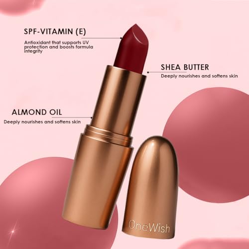 Image of One Wish Creamy Matte Lipstick Long Lasting for Women - Berry Obssessed Shade 13 | Vitamin E, Almond Oil & Shea Butter for Moisturising Lip | 8 Hrs Lasting | Smooth Finish | 3.8 gm
