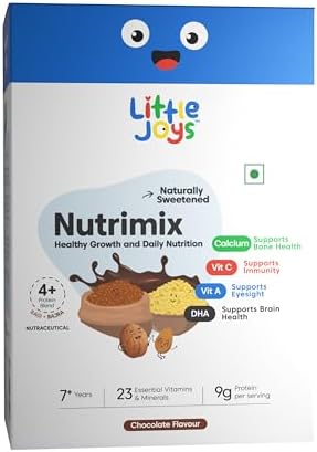 Little Joys Chocolate Nutrimix (7-12 Years) 1kg | Sweetened with Jaggery & Dates | 9g Protein | Supports Immunity, Energy & Brain Health | Ragi, Bajra, Almonds | Chocolate Nutrition Drink Powder