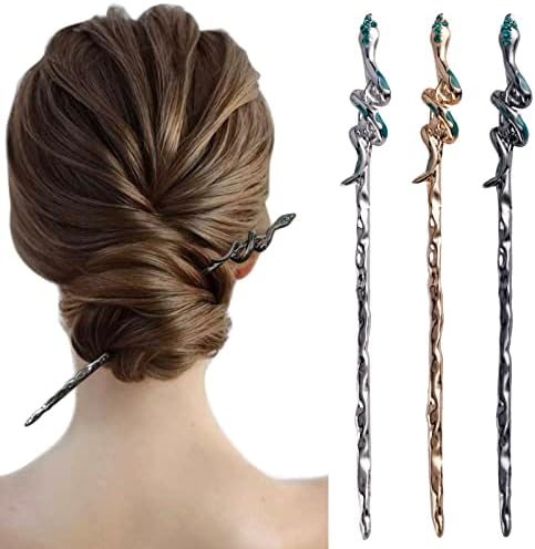 FRDTLUTHW 6.9Inch Snake Hair Sticks, Long Hair Pins for Women Thick Long Hair(pack of 3)