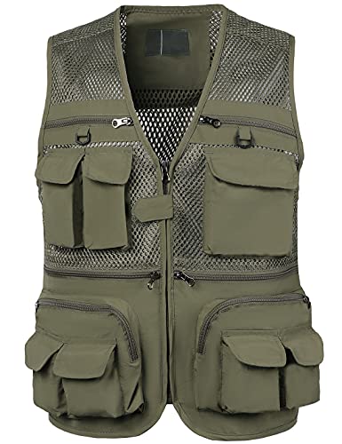 Locachy Men's Summer Outdoor Work Safari Hiking Travel Photo Fishing Vest with Pockets, Style 03 Light Khaki, Medium
