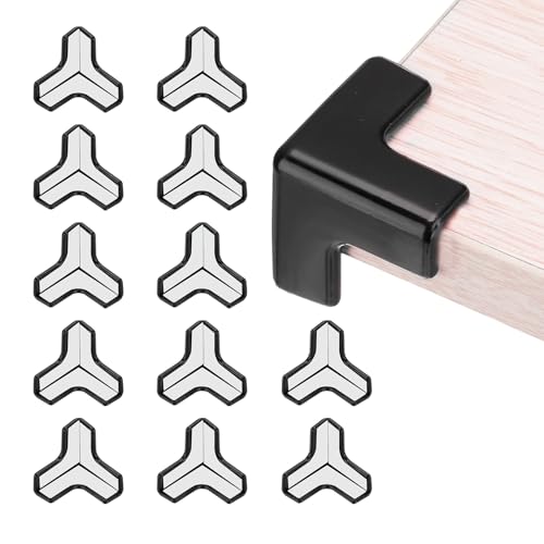 Image of uxcell Corner Protectors, 12 Pcs Table Corner Protectors, Furniture Corner Guard and Edges Safety Bumpers for Table Edges and Sharp Corners (T-Shaped, Black)