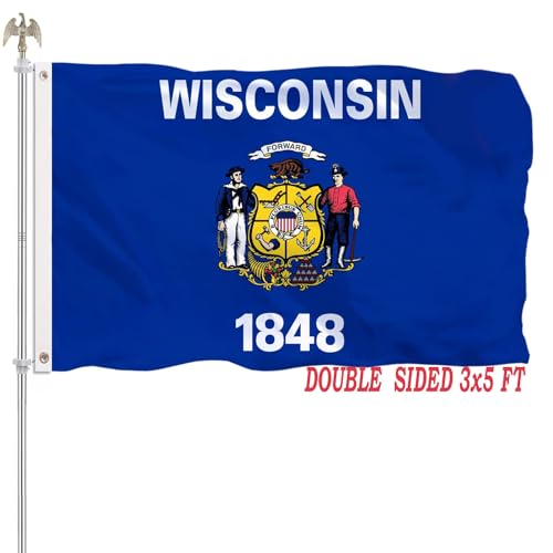 Wisconsin State Flag 3x5 Outdoor Double Sided Wisconsin Flags Heavy Duty 100% Polyester with 2 Brass Grommets for Outdoor Indoor Wall