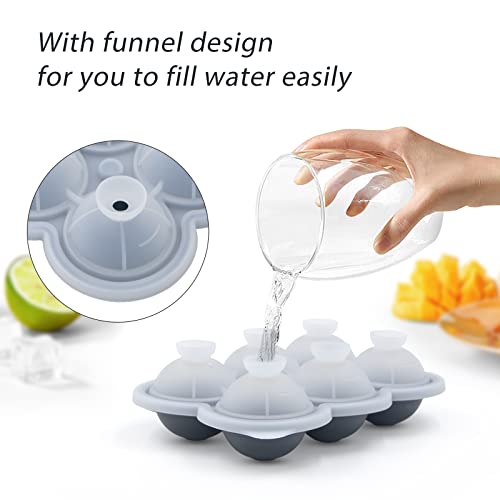 Ice Cube Trays 2 Pack, Silicone Sphere Ice Ball Maker With Lid And Funnel, Large Square Cube Ice Tray For Whiskey, Cocktails And Homemade Freezer - Easy Release And Clean (Black & Grey) #TOP2