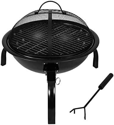 BBQ Grill 17 Folding Fire Pit, Outdoor Garden Patio Camping Multi-Function Foldable Steel Stove with Removable Mesh Cover Plus Poker TOUGH MASTER Black