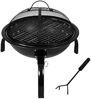 BBQ Grill 17 Folding Fire Pit, Outdoor Garden Patio Camping Multi-Function Foldable Steel Stove with Removable Mesh Cover Plus Poker TOUGH MASTER Black