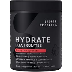 Sports Research Hydrate Jars - Sugar-Free & Naturally Flavored with Vitamins, Minerals, and Coconut Water - Supports Hydration - 15.67 OZ. - Cherry Pomegranate
