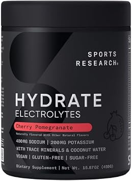 Sports Research Hydrate Electrolytes Powder - Sugar-Free & Naturally Flavored with Vitamins, Minerals, and Coconut Water - Supports Hydration - Passion Fruit & Cherry Pomegranate