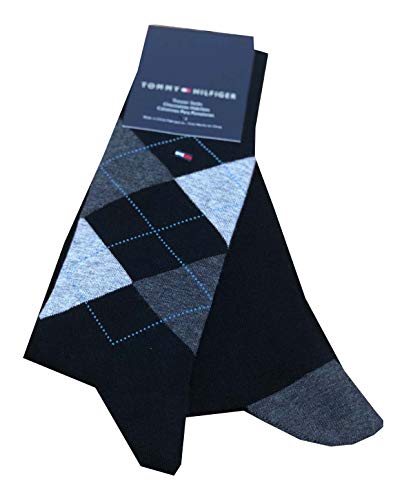Tommy Hilfiger Mens Argyle Logo Dress Trouser Socks 2 Pairs (One size, Black/grey/light grey)
