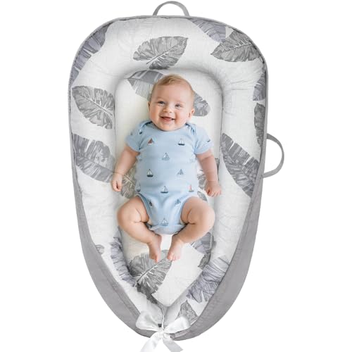 Image of BBWOO Baby Lounger - Baby Lounger for Newborn 0-24 Months, Breathable and Soft Cotton Cover Baby Nest, Portable Cozy Tummy Time Lounger for Home and Travel, Ideal Baby Essentials & Shower Gifts
