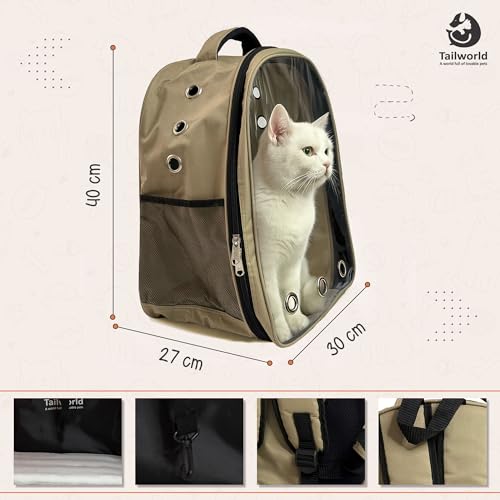 Image of Portable Pet Carrier Backpack for Cats & Small Dogs - Transparent Window, 9 Air Vents, Breathable Mesh, Built-in Safety Leash, Lightweight Travel Bag for Outdoor & Travel (Beige)