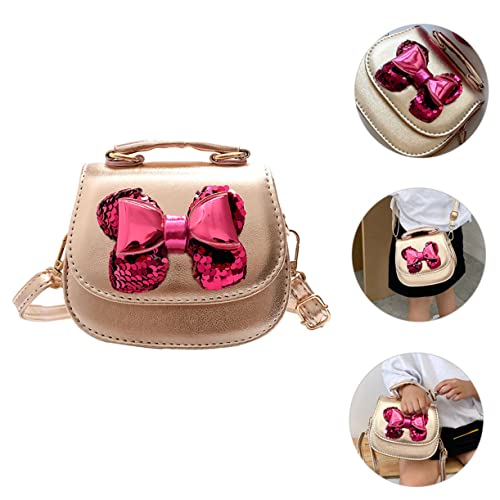 TENDYCOCO Bolsa tiracolo Bowknot para crianças, bolsa transversal para crianças, Dourado, 15X13X8CM,