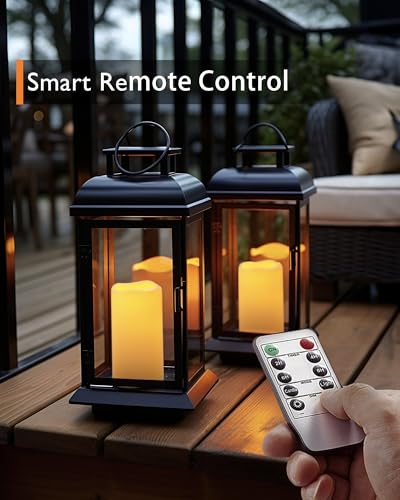 Image of Homemory 3 Pack Flameless Candles, Outdoor Waterproof, Battery Operated LED Pillar Candles with Remote Control and Timer, Plastic, Long Lasting,4 inch5 inch6 inch