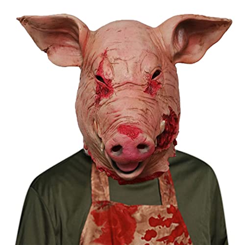 FantasyGears Scary Halloween Latex Pig Mask - Bloody Butcher Costume Cosplay Props - Creepy Animal Head for Adults