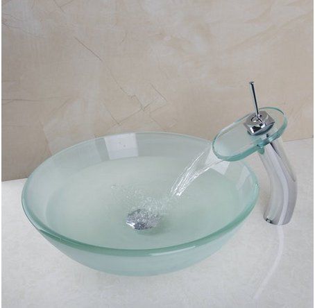 Robinet de salle de bain en laiton chromé et sa vasque en verre peinte à la main Gowe