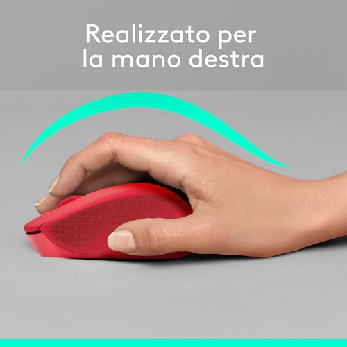 M330 SILENT PLUS Mouse Wireless, 2,4 GHz con Ricevitore USB Nano, Tracciamento Ottico 1000 DPI, Durata Batteria di 2 Anni, Compatibile con PC, Mac, Laptop, Chromebook - Rosso - Mouse gaming - Immagine 2
