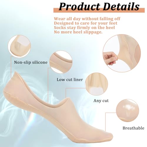 6 Pairs No Show Socks for Women Non Slip Low Cut Liner Ultralight Breathable Thin Invisible Woman Socks Lightweight Footies Sock for Loafers and Flat Shoes (Nude-Colored, 6-12)2
