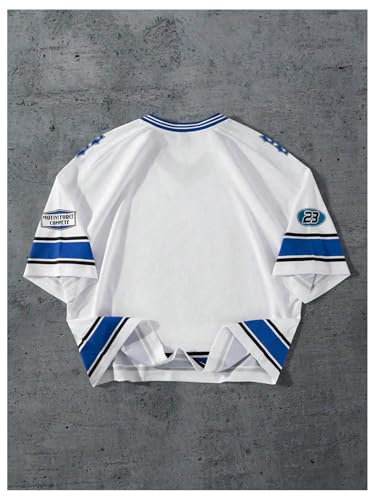 GORGLITTER Men's V Neck Number Graphic Cropped T Shirt Oversized Casual Drop Shoulder Short Sleeve Tee Top2