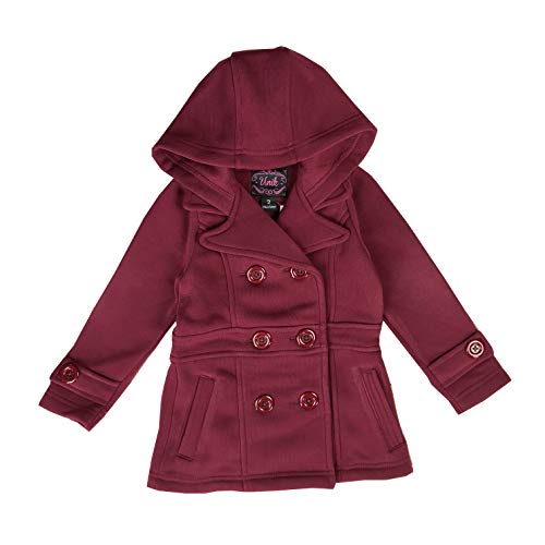 Girls' Fleece Coat with Hood Black Red Navy Fuchsia Grey