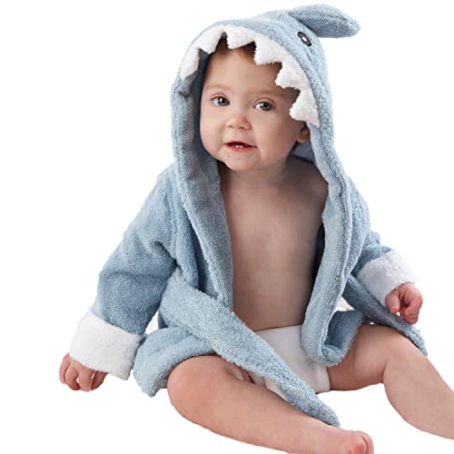 Baby Aspen Personalized "Let the Fin Begin" Blue Terry Shark Robe, Baby Shower Giftsâ€”0-9 Months with Embroidered Name