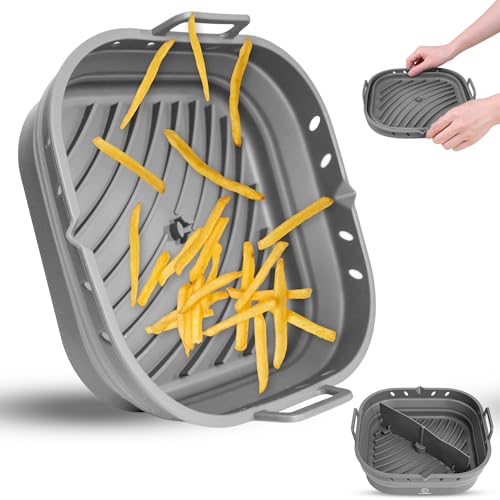 ECOWORLD Pack2 Molde Silicona Freidora de Aire 22cm con Separador de Alimentos + Regalo imán tabla tiempos - Air Fryer- Accesorios Freidora Sin Aceite- Compatible Cosori 5,5L-6,4L y CECOTEC 5,5L