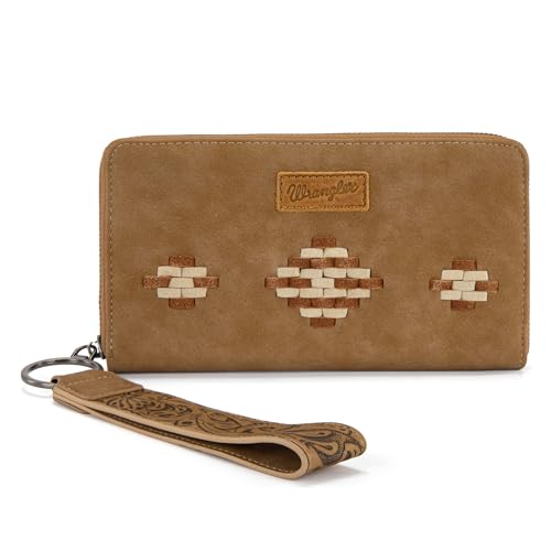 Image of Wrangler Wristlet Wallet, Women Clutch Purses RFID Blocking with Aztec Boho Western Wrist Strap, Wristlet Purse with Zipper Pocket Card Holder for Women Girls Casual Travel Daily, WG310-W006KH