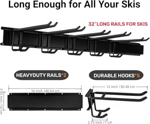 SopimusZ Skiaufbewahrung Skihalter für 10 Paare Ski Snowboard Rack Wandhalterung,Haus und Garage Ski Storage Rack Wandhalterung hält 300LBS/136KG