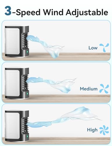 Image of Portable Air Conditioners, 3-IN-1 Mini Evaporative Air Cooler | Top-fill Tank, 3Speeds&3 Modes, 7H Cooling, 100 Oscillation, 7 Color Lights, Type-C Powered, Whisper-Quiet for Bedroom, Desk