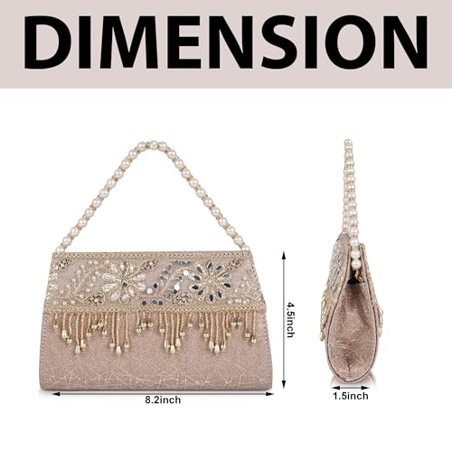 Image of Nevis Women's Embellished Clutch with Pearl Handle | Fancy Designe & Wedding Potli Bag for Festive & Evening