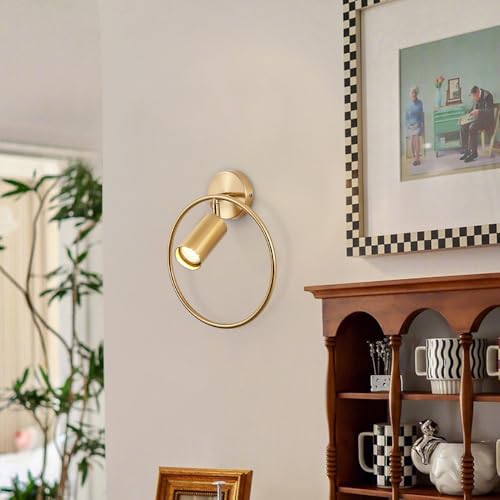Aplique de pared redondo E27 dorado con cabezal ajustable para iluminar el dormitorio 6