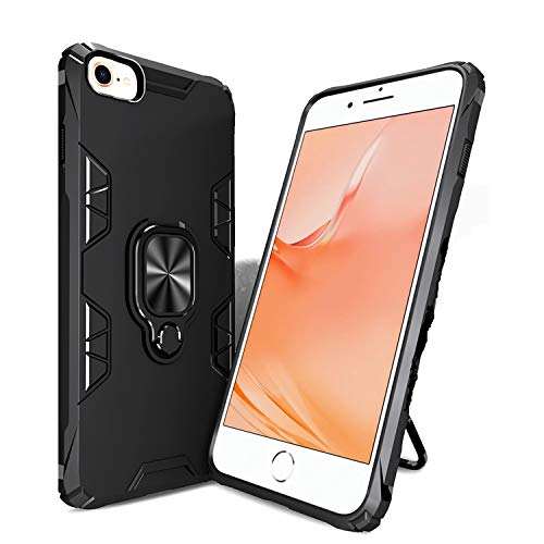 FayTun Funda Compatible con iPhone SE 2020,Antigolpes Carcasa con 360 Grados Anillo Soporte Giratorio Magnético,TPU Funda Protectora de Grado Militar para iPhone 8/7/6,Negro Cover