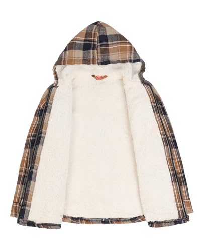 ZENTHACE Boys Sherpa Lined Full Zip Flannel Plaid Shirt Jacket,Cozy Hooded Flannel Shirt with Hand Pockets2
